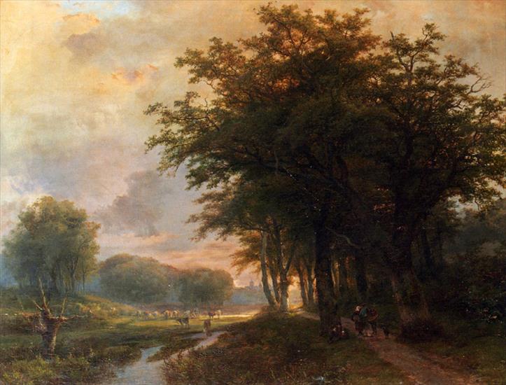  Pejzaże - 0004 - Klombeck Johann Bernard A Wooded River Valley With Peasants On A Path.jpg