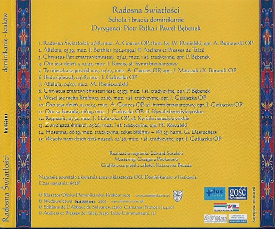 Schola i bracia dominikanie - Radosna światłości. Pieśni Liturgii Wigilii Paschalnej 2003 - back.jpg