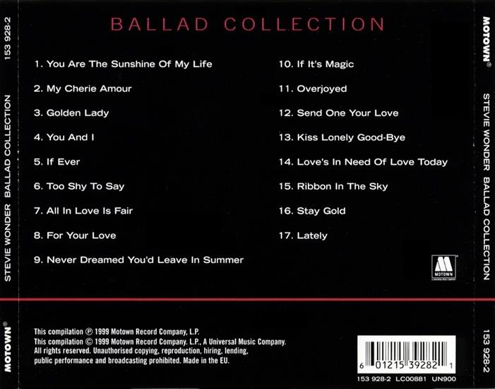 STEVE WONDER- THE BALLAD COLLECTION1999 - Ballad Collection - Back.JPG