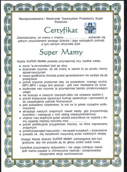 CERTYFIKATY, DYPLOMY, INSTRUKCJE - Certyfikat Super Mamy.JPG