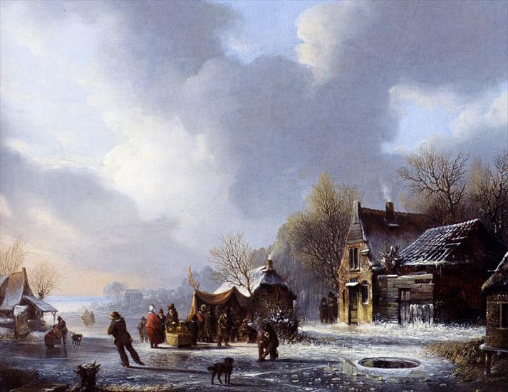 Jacobus Van Der Stok 1794-1864 - Stol_Jacobus_Van_Der_Skaters_On_A_Frozen_River_Near_A_koek_En_Zopie.jpg
