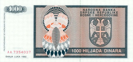 BOŚNIA I HERCEGOWINA - 1992 - 1000 dinarów Serbów bośniackich b.jpg
