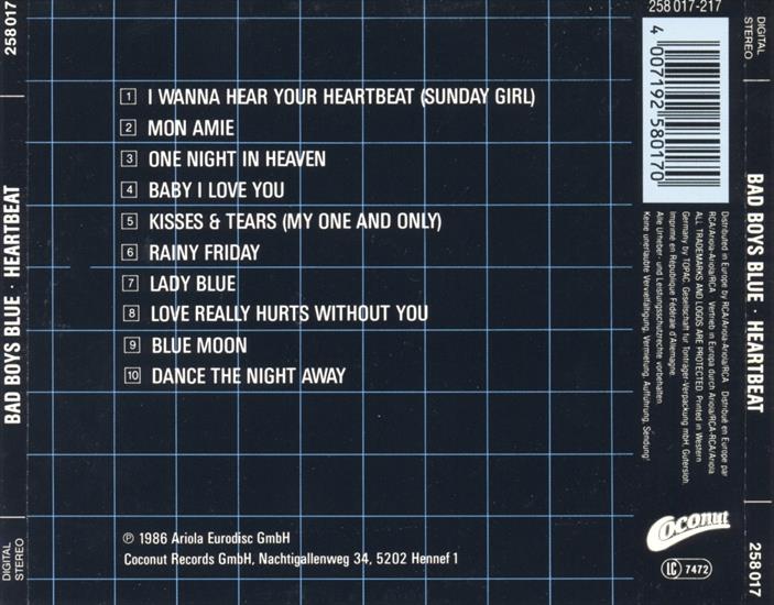 Bad Boys Blue 1986 Heartbeat - Album  Bad Boys Blue - Heartbeat back.jpg
